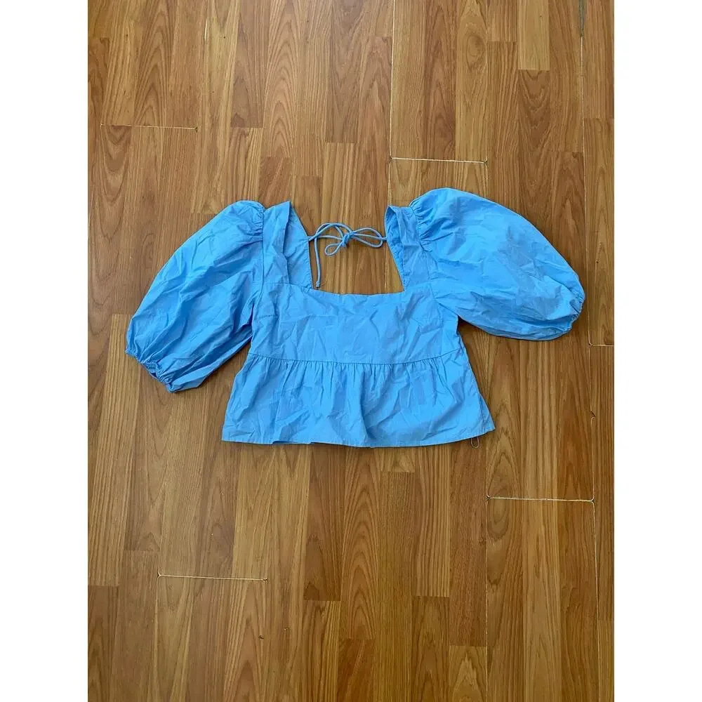 Abercrombie & Fitch Blue Puff Sleeve Babydoll Top Size S